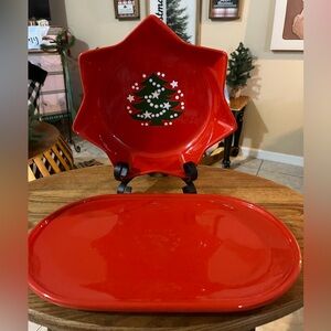 Vintage 80’s Waechtersbach Red Star Candy Bowl & Cookie Platter - Germany